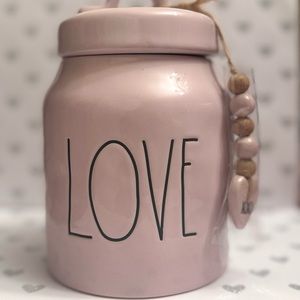 Rae Dunn LOVE Canister with XOXO Charm Pink Ceramic